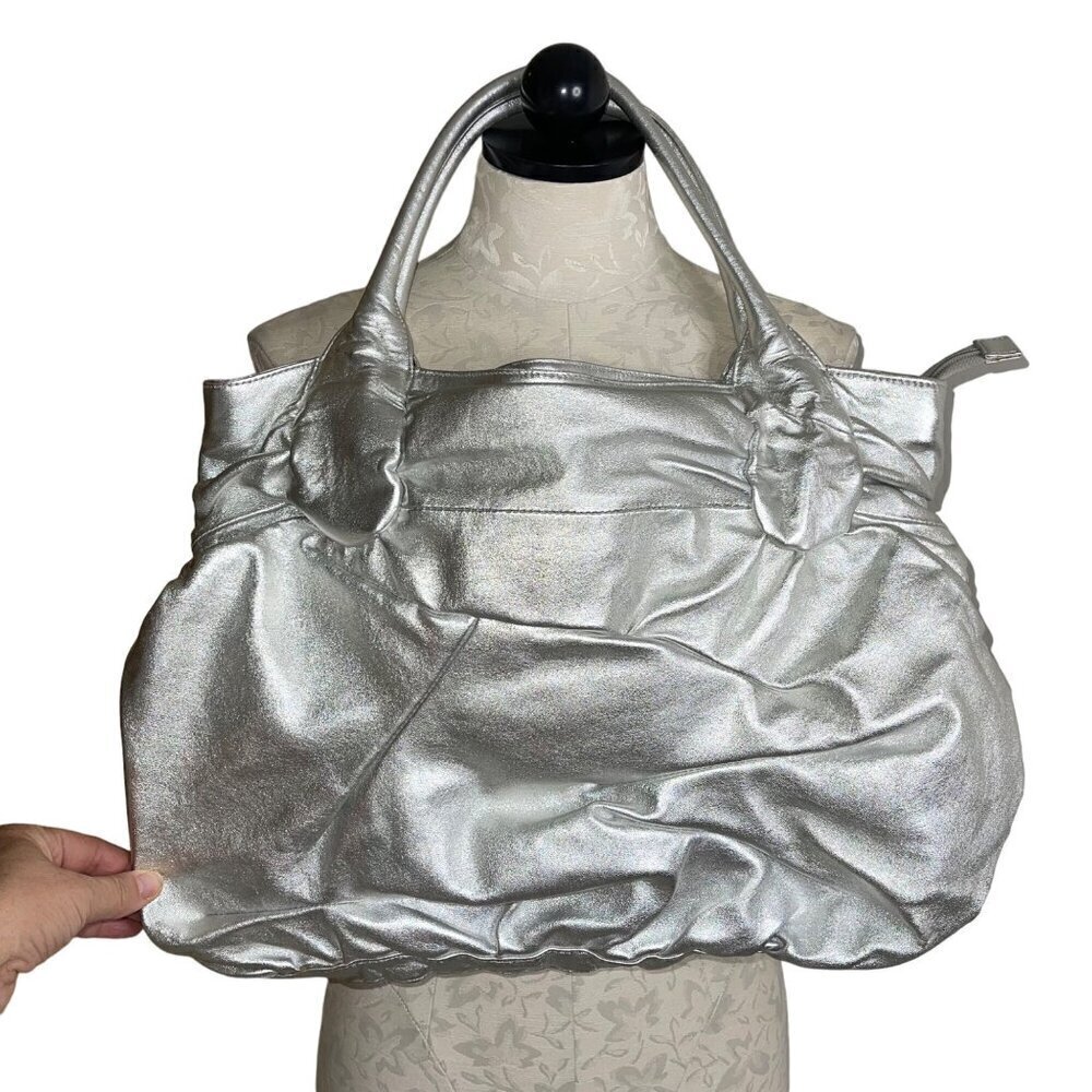 Hobo International Womens Tote Shoulder Bag One Size Silver Leather Slouchy